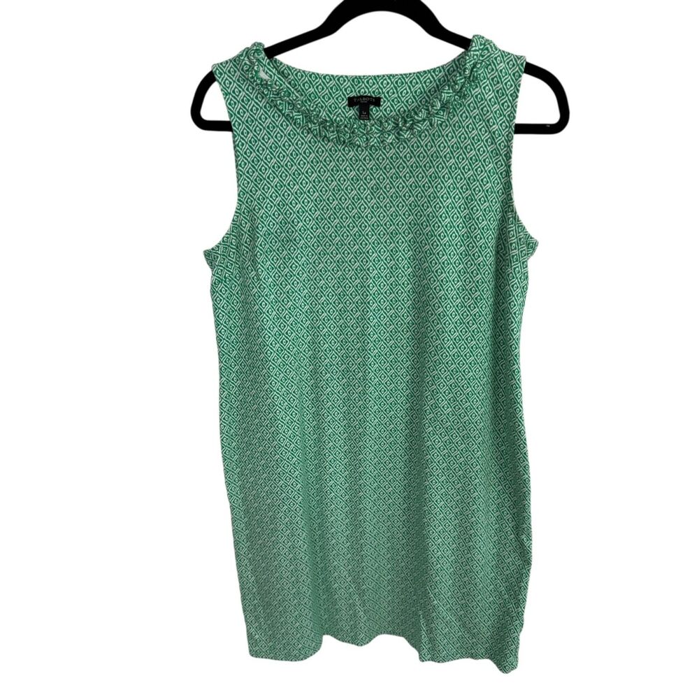 Talbots Women's Knit Dress Size LP Large Petite Green/White Print Sleeveless